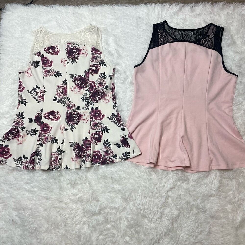 Ricki's Sleeveless Top Set of 2 Size Medium Lace Stretch Floral Pink Fitted - Picture 13 of 13